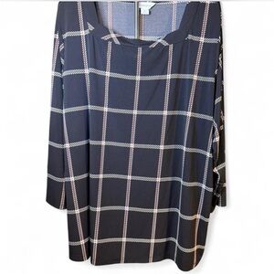 Liz Claiborne Black and White Windowpane Pattern Tunic